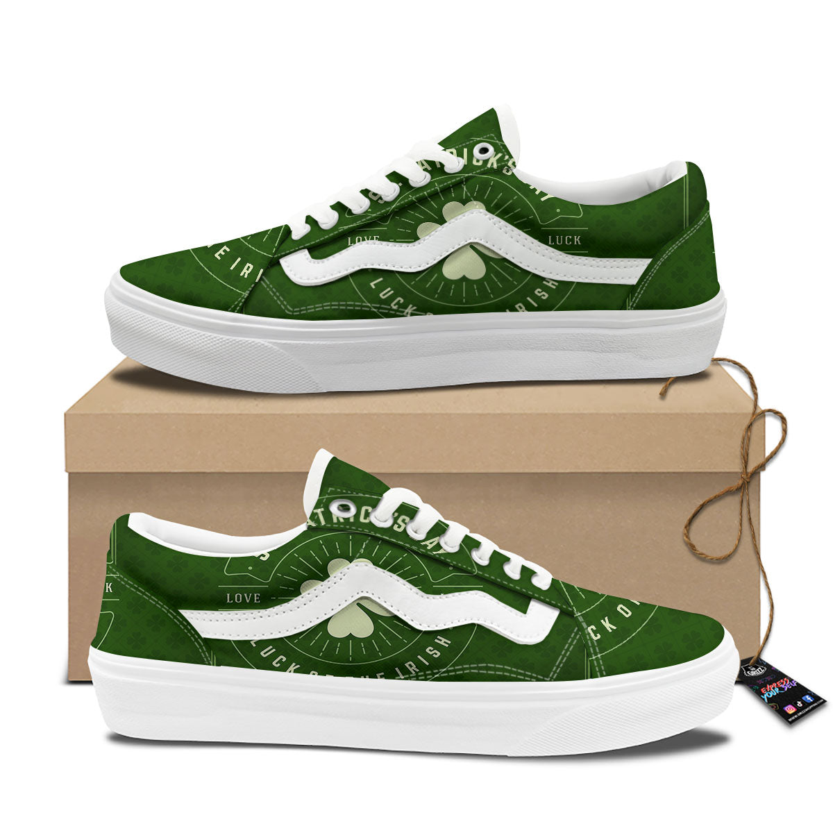 St. Patrick's Day Four Leaf Clover Print Skate Shoes-grizzshop