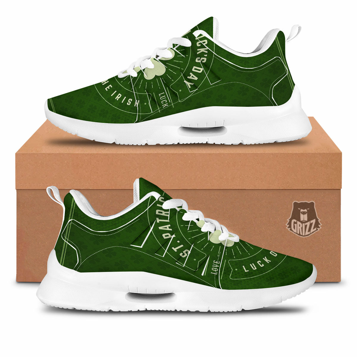 St. Patrick's Day Four Leaf Clover Print Tennis Shoes-grizzshop