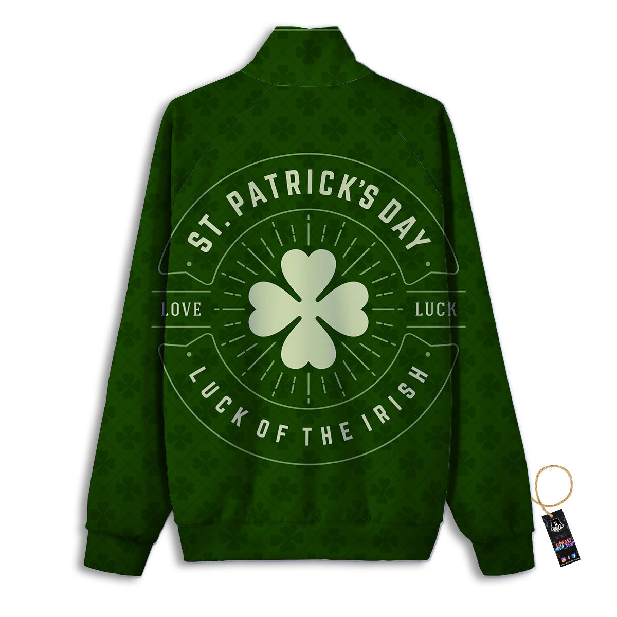 St. Patrick's Day Four Leaf Clover Print Track Jacket-grizzshop