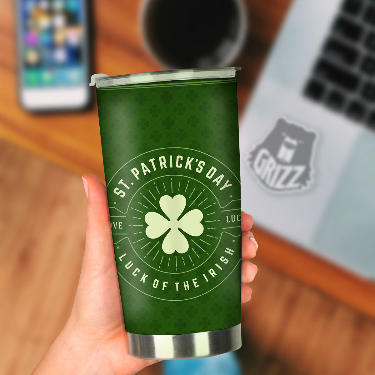 St. Patrick's Day Four Leaf Clover Print Tumbler-grizzshop