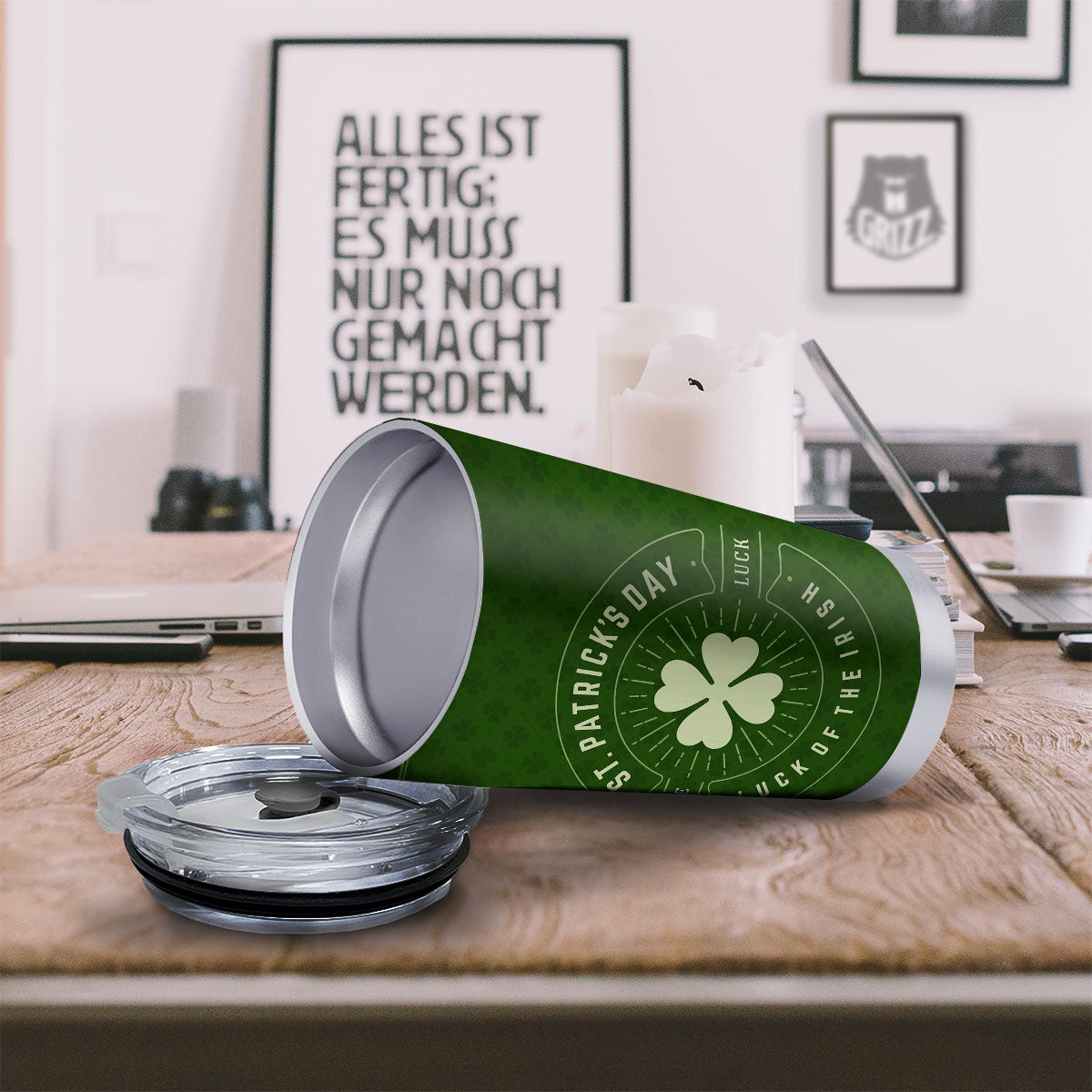 St. Patrick's Day Four Leaf Clover Print Tumbler-grizzshop
