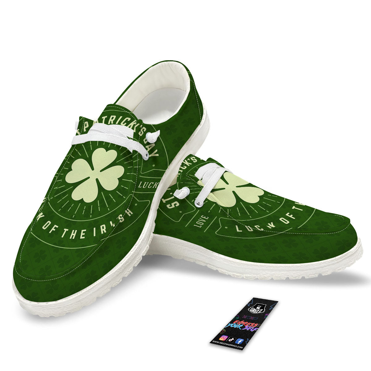 St. Patrick's Day Four Leaf Clover Print White Loafers-grizzshop