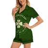 St. Patrick's Day Four Leaf Clover Print Women Silk Pajamas-grizzshop