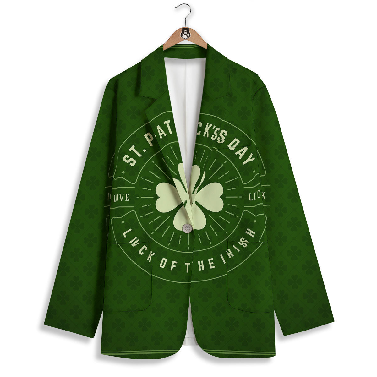 St. Patrick's Day Four Leaf Clover Print Women's Blazer-grizzshop