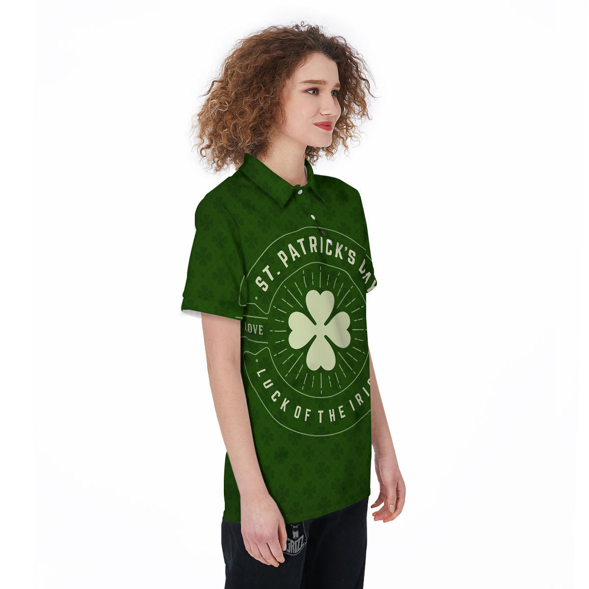 St. Patrick's Day Four Leaf Clover Print Women's Golf Shirts-grizzshop