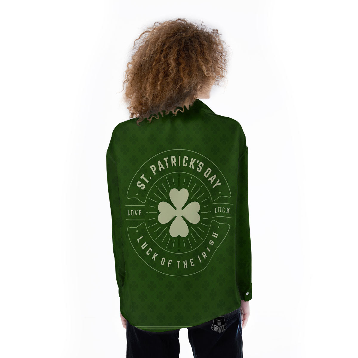 St. Patrick's Day Four Leaf Clover Print Women's Long Sleeve Shirts-grizzshop