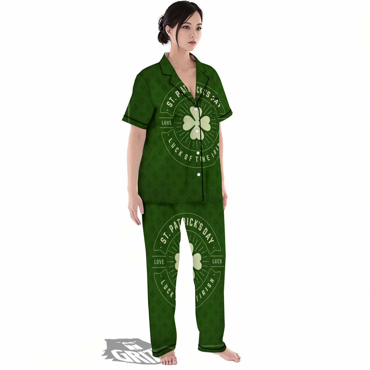 St. Patrick's Day Four Leaf Clover Print Women's Pajamas Set-grizzshop