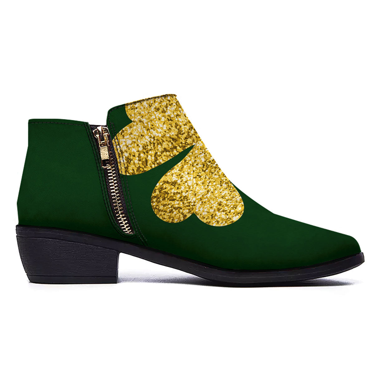 St. Patrick's Day Gold Clover Print Ankle Boots-grizzshop