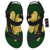 St. Patrick's Day Gold Clover Print Black Open Toe Sandals-grizzshop