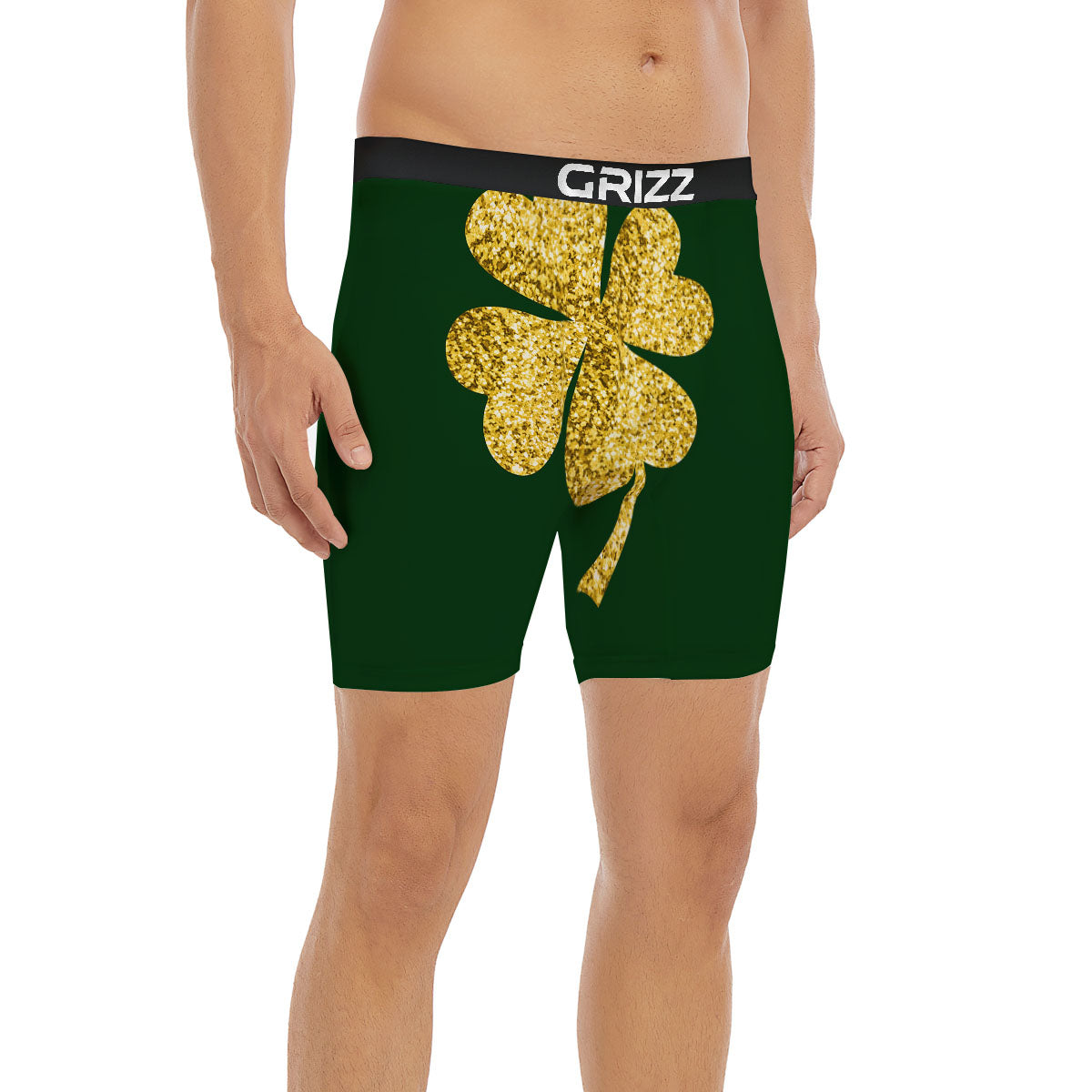 St. Patrick's Day Gold Clover Print Boxer Briefs-grizzshop