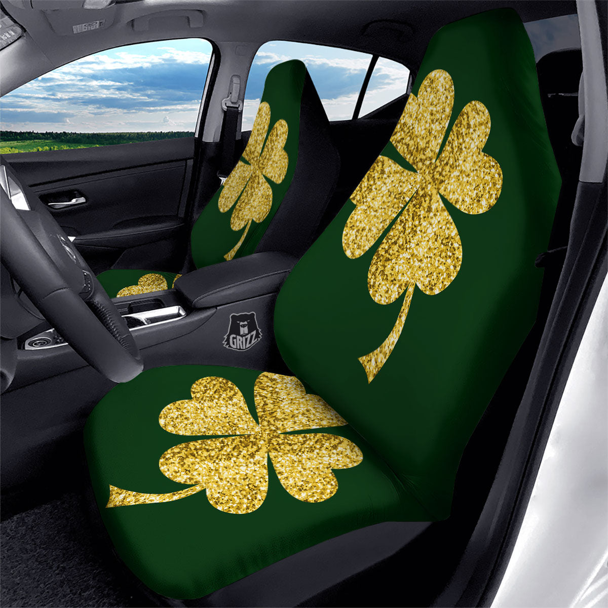 St. Patrick's Day Gold Clover Print Car Seat Covers-grizzshop