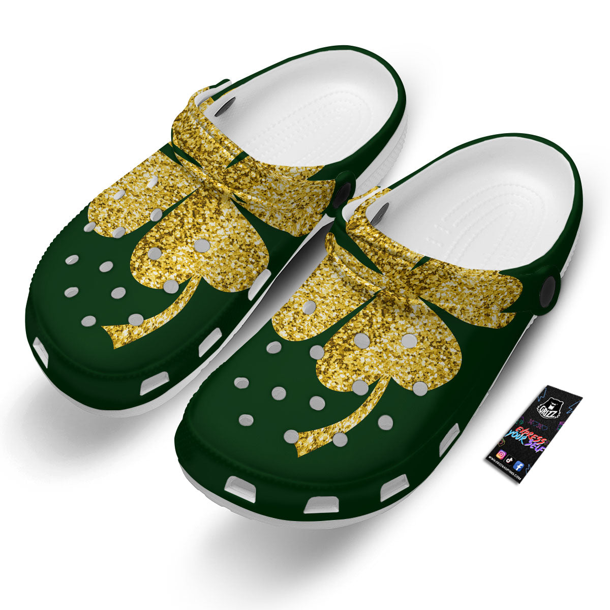 St. Patrick's Day Gold Clover Print Clog-grizzshop