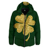 St. Patrick's Day Gold Clover Print Down Jacket-grizzshop