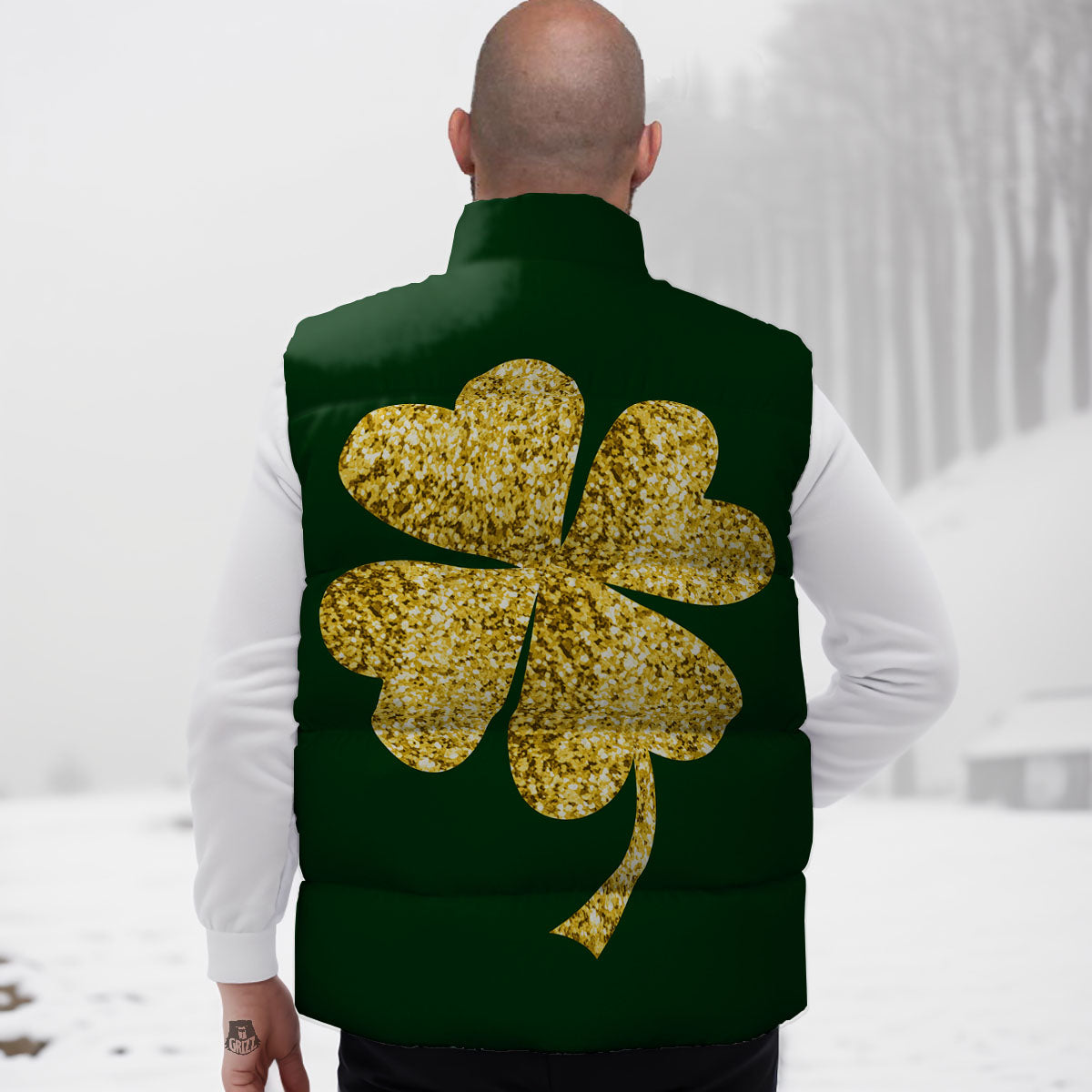 St. Patrick's Day Gold Clover Print Down Vest
