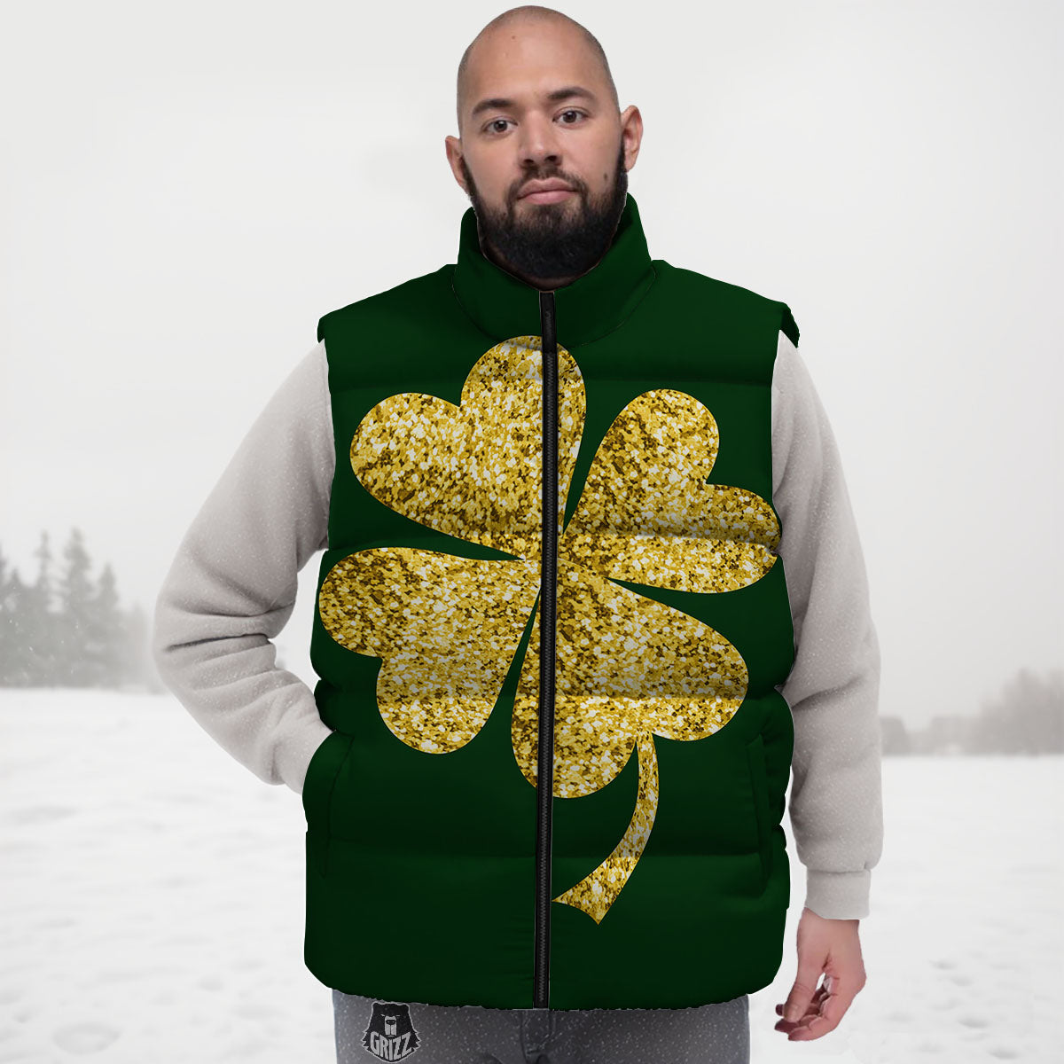 St. Patrick's Day Gold Clover Print Down Vest