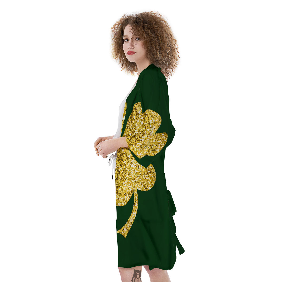 St. Patrick's Day Gold Clover Print Kimono-grizzshop