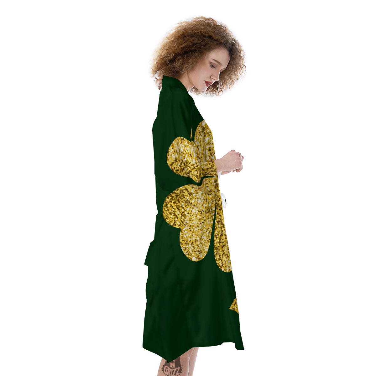 St. Patrick's Day Gold Clover Print Kimono-grizzshop