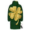 St. Patrick's Day Gold Clover Print Long Down Jacket-grizzshop