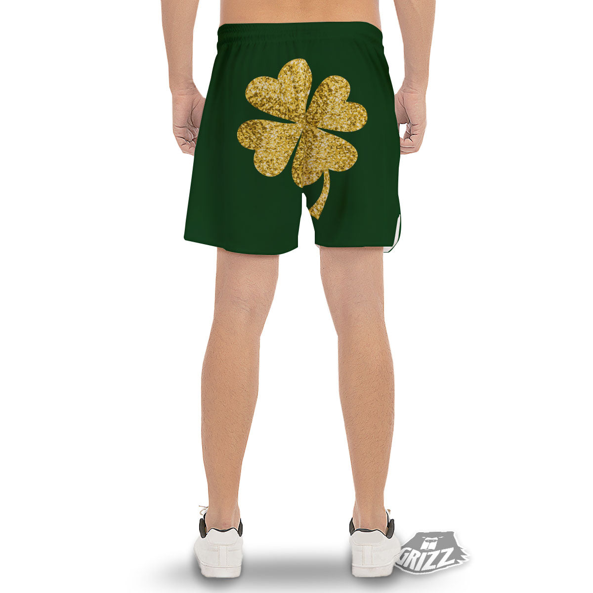 St. Patrick's Day Gold Clover Print Men's Gym Shorts-grizzshop
