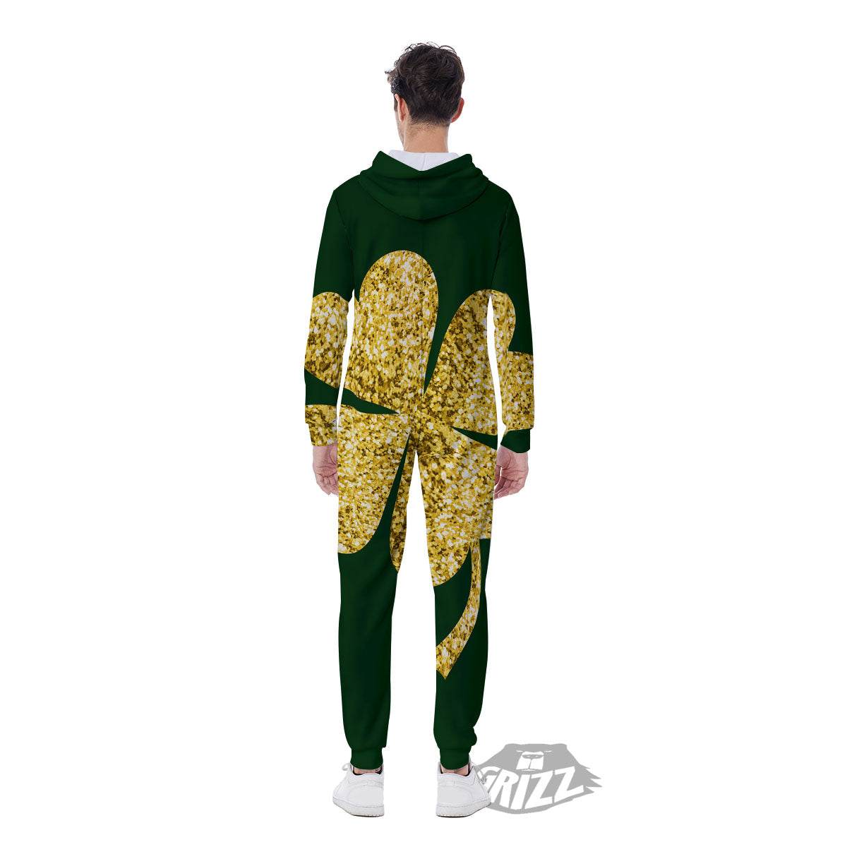 St. Patrick's Day Gold Clover Print Men's Jumpsuit-grizzshop