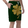 St. Patrick's Day Gold Clover Print Men's Shorts-grizzshop