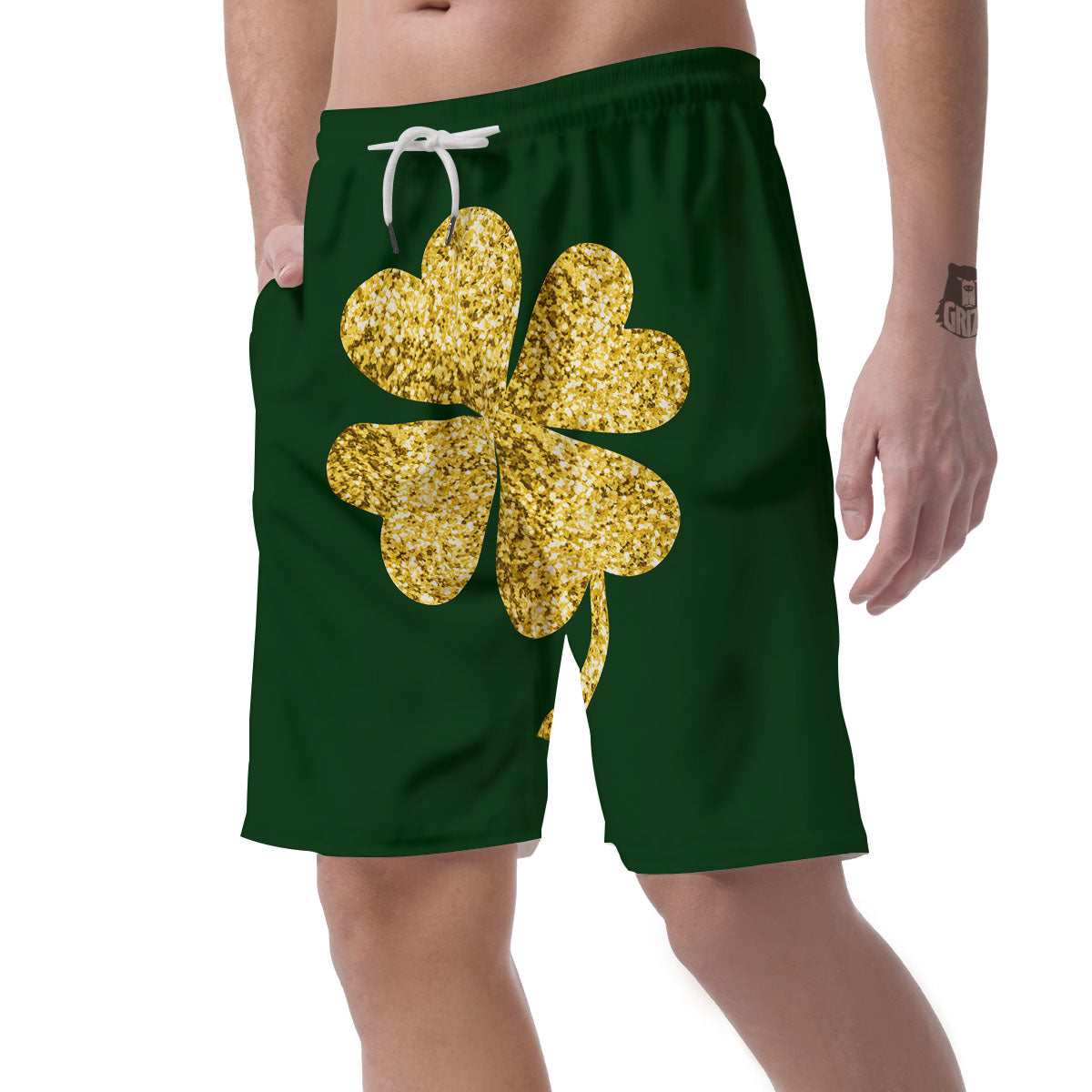 St. Patrick's Day Gold Clover Print Men's Shorts-grizzshop