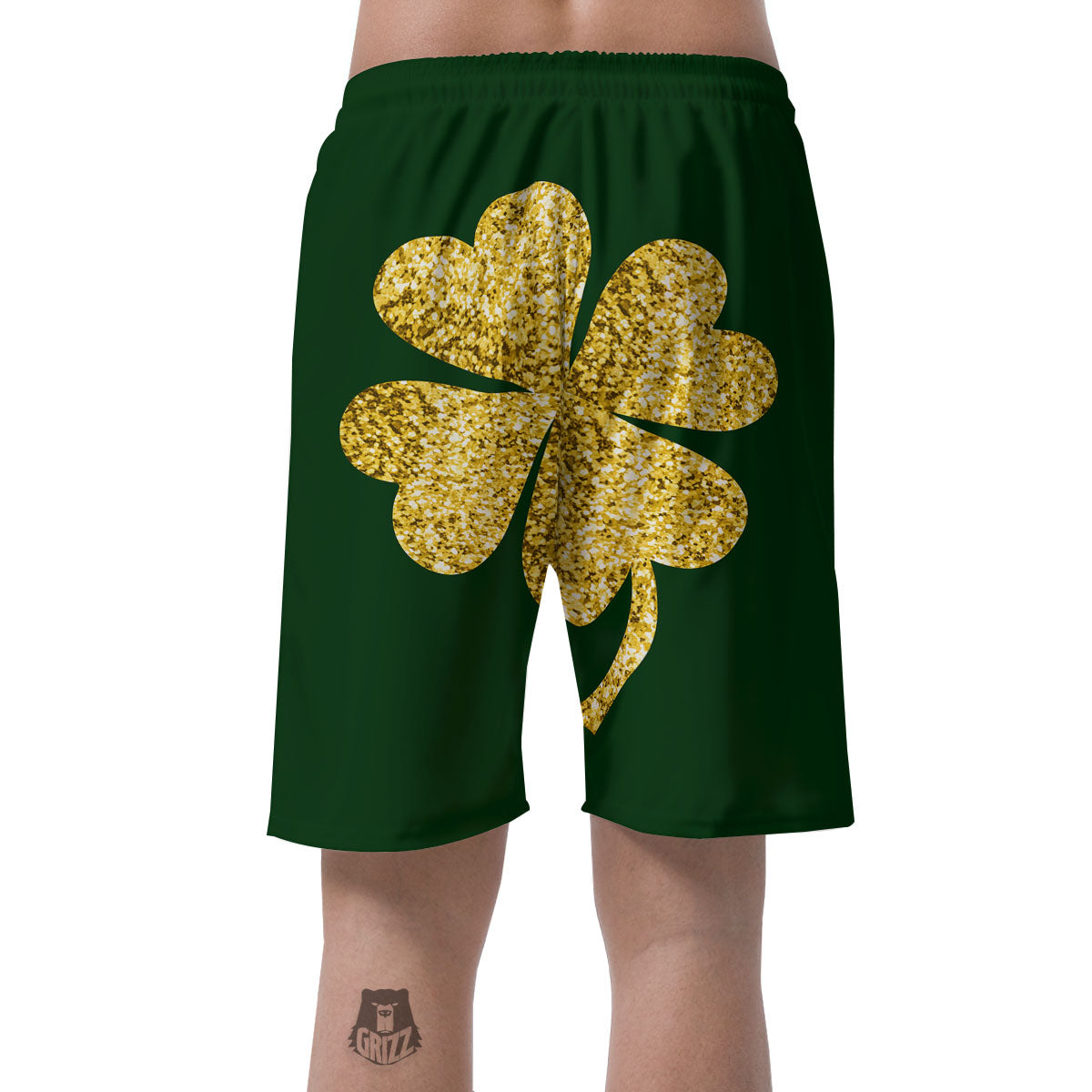 St. Patrick's Day Gold Clover Print Men's Shorts-grizzshop