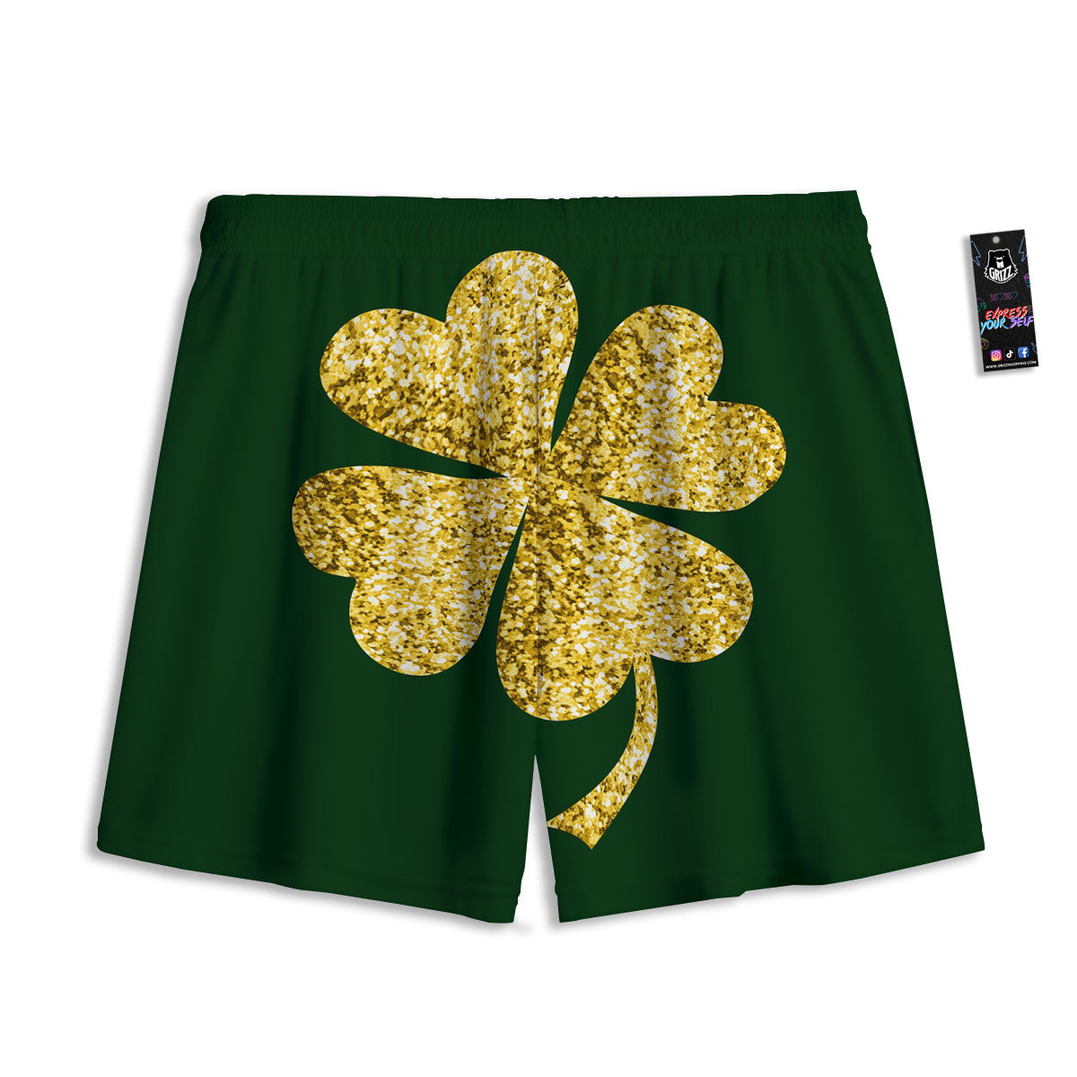St. Patrick's Day Gold Clover Print Mesh Shorts
