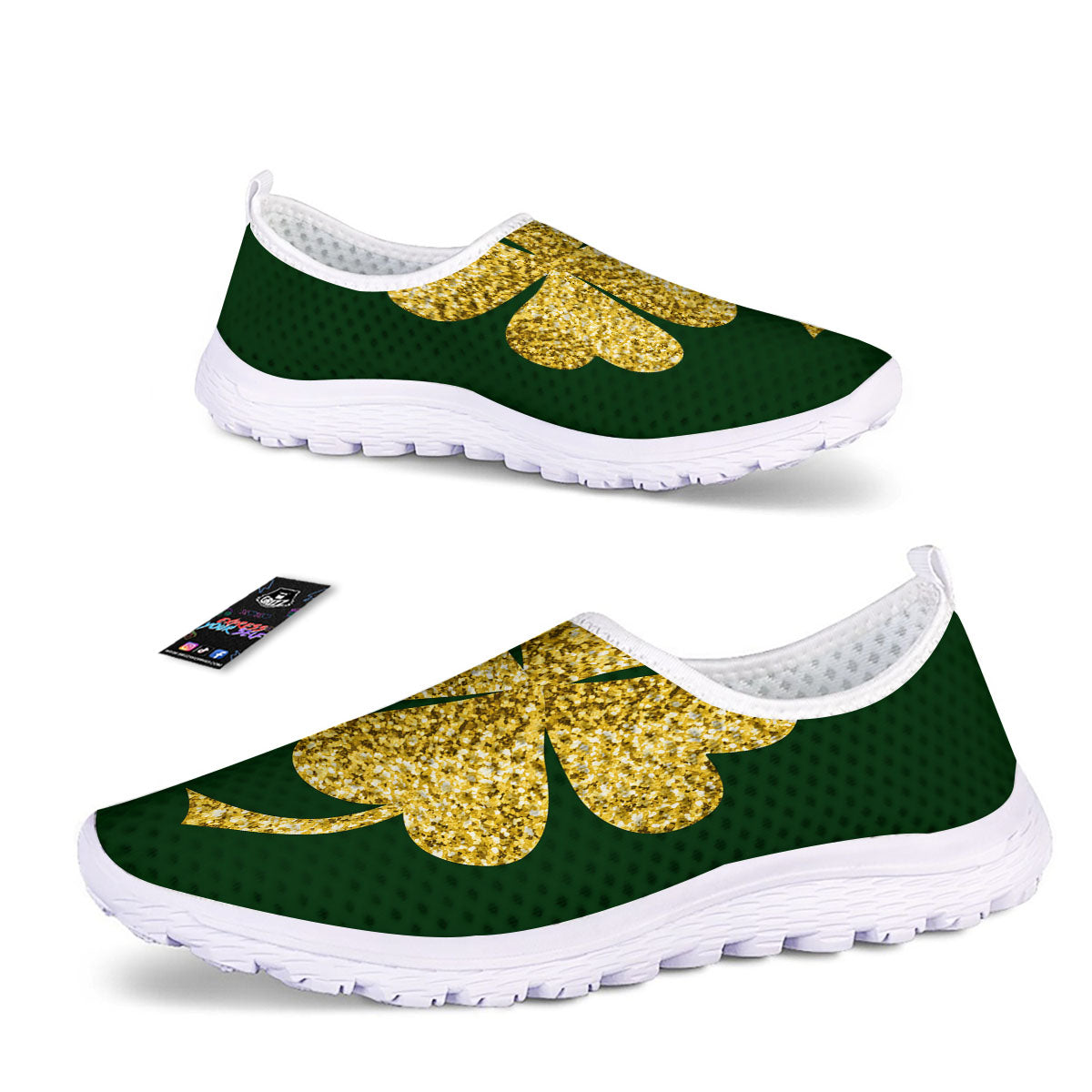 St. Patrick's Day Gold Clover Print Nurse Shoes-grizzshop