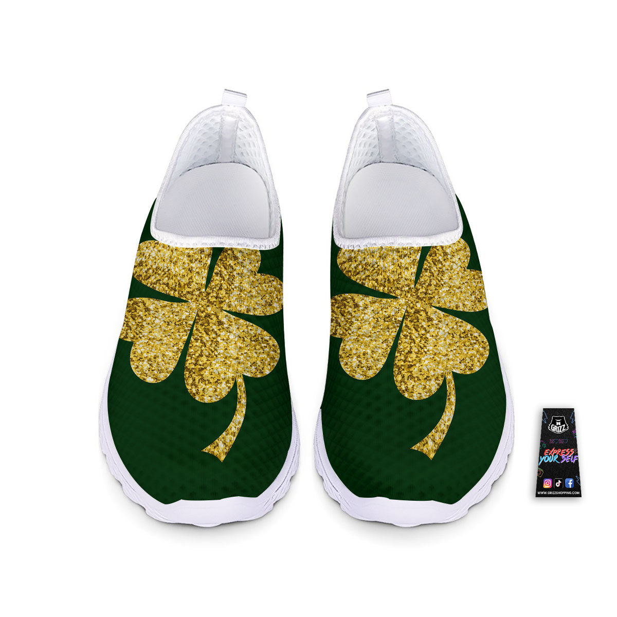 St. Patrick's Day Gold Clover Print Nurse Shoes-grizzshop