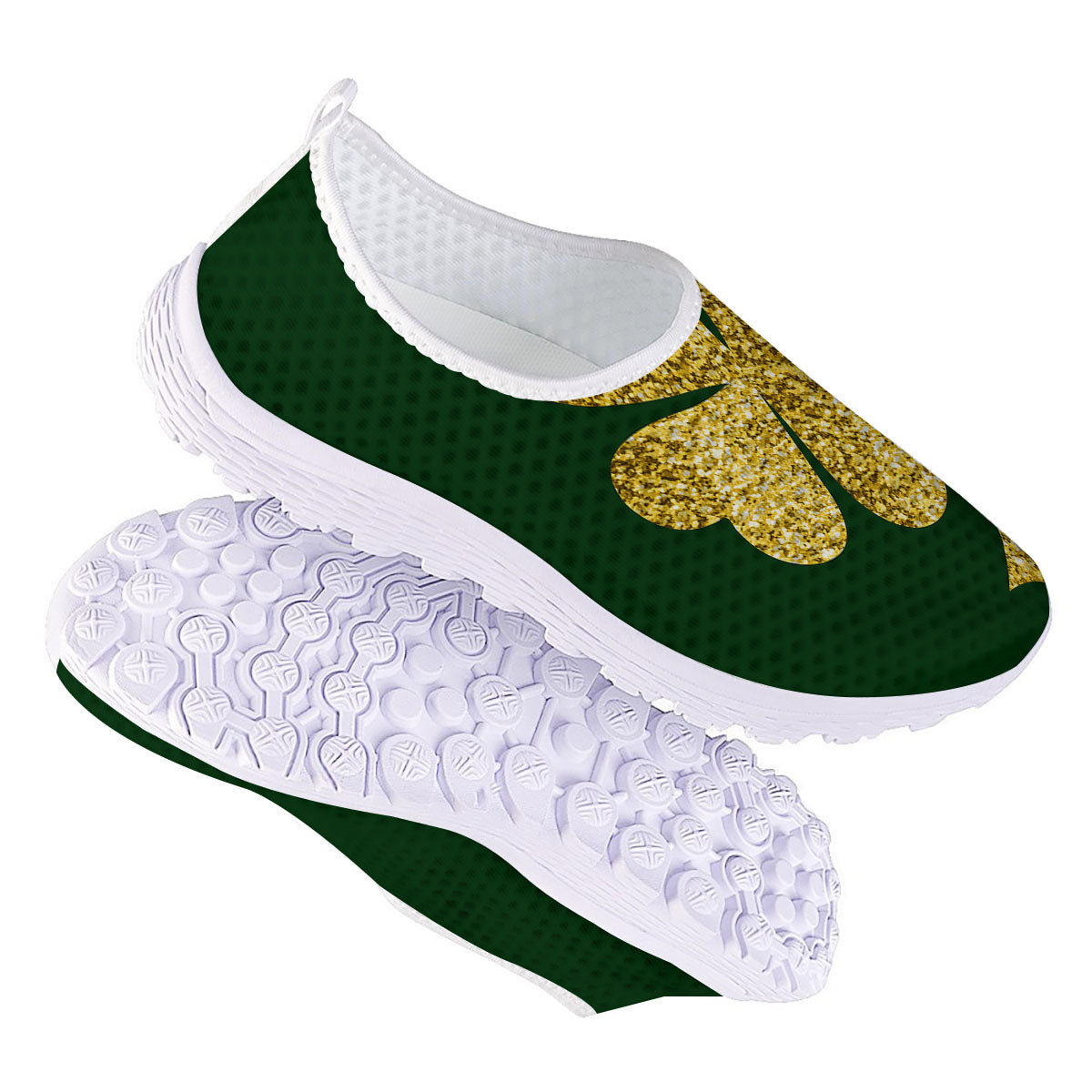 St. Patrick's Day Gold Clover Print Nurse Shoes-grizzshop