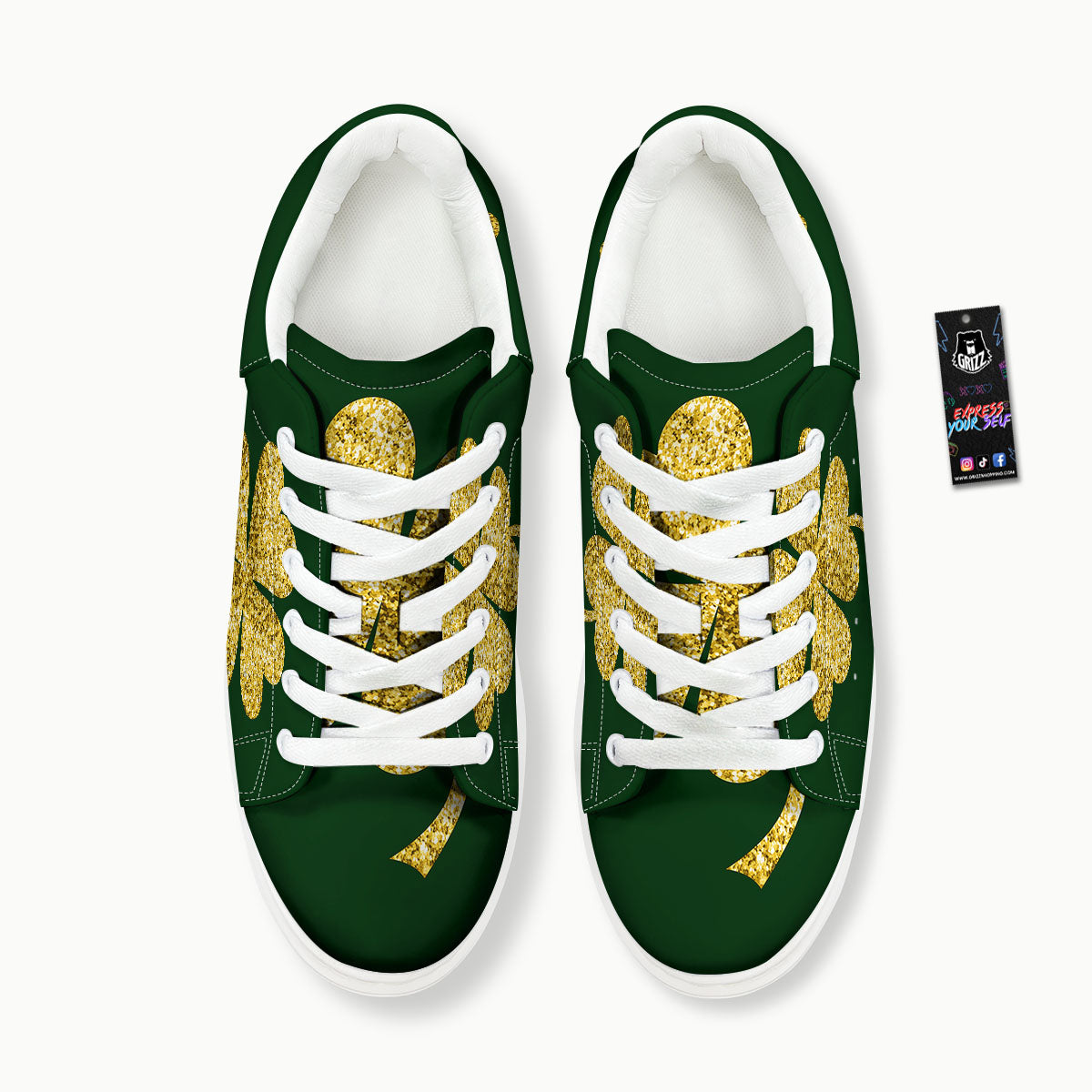 St. Patrick's Day Gold Clover Print Platform Shoes-grizzshop