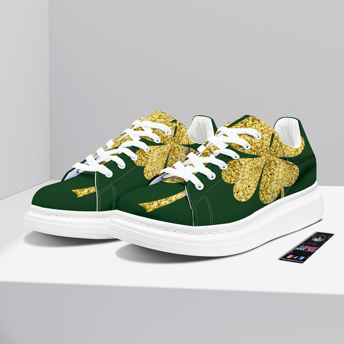 St. Patrick's Day Gold Clover Print Platform Shoes-grizzshop