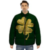 St. Patrick's Day Gold Clover Print Puffer Jacket-grizzshop