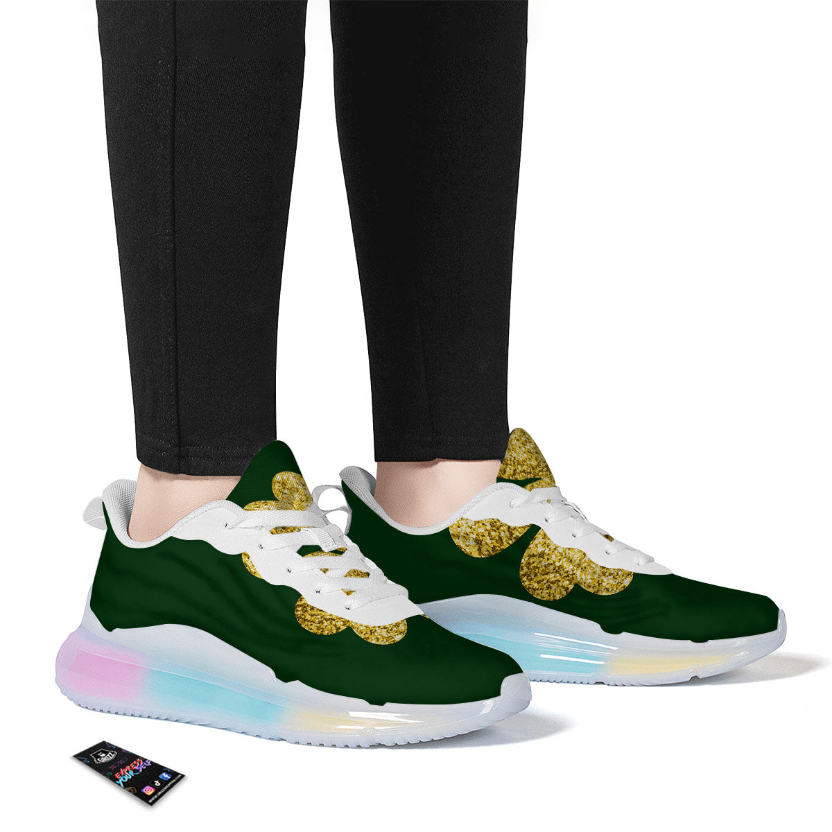 St. Patrick's Day Gold Clover Print Running Sneakers-grizzshop