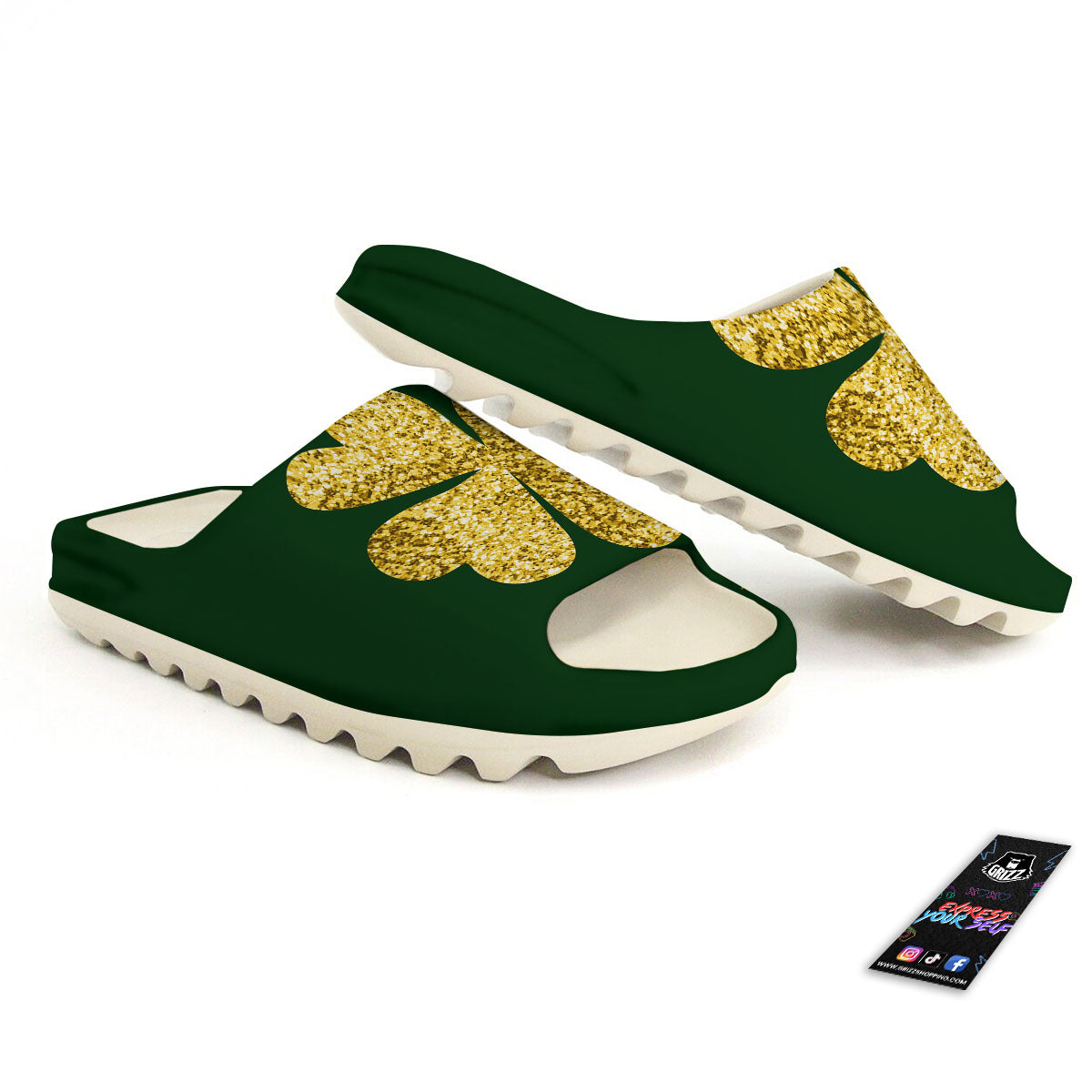 St. Patrick's Day Gold Clover Print Sandals-grizzshop