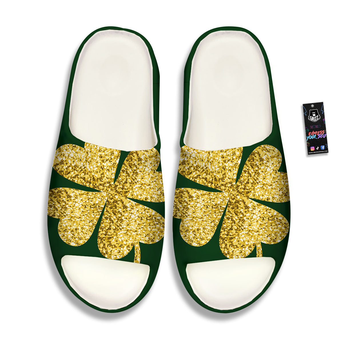 St. Patrick's Day Gold Clover Print Sandals-grizzshop