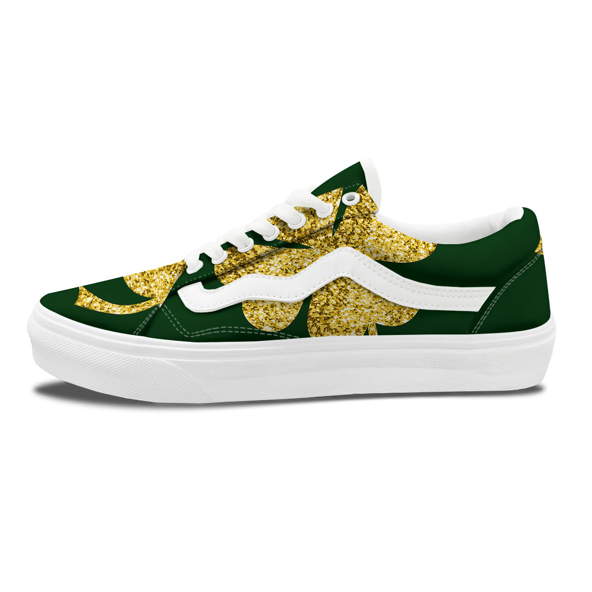 St. Patrick's Day Gold Clover Print Skate Shoes-grizzshop