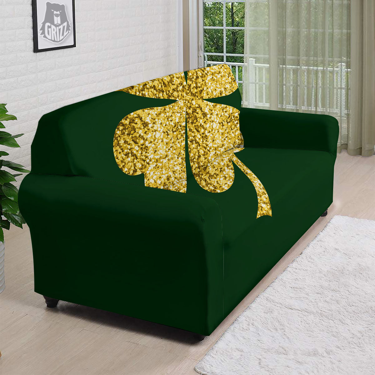 St. Patrick's Day Gold Clover Print Sofa Cover-grizzshop