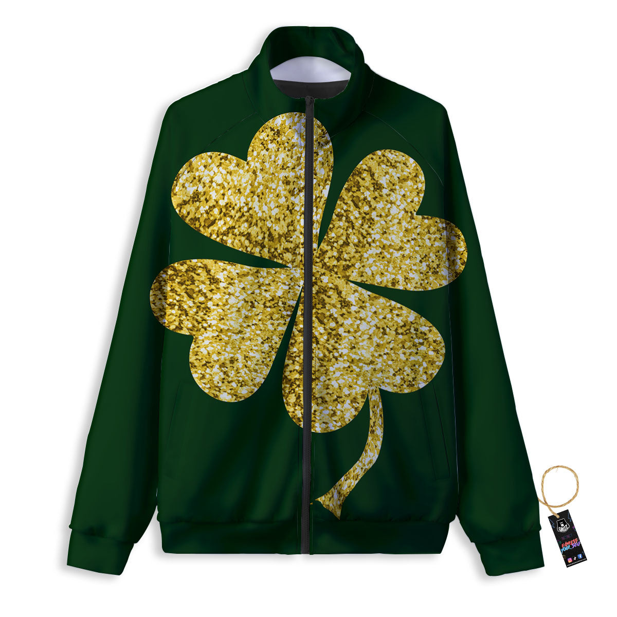 St. Patrick's Day Gold Clover Print Track Jacket-grizzshop