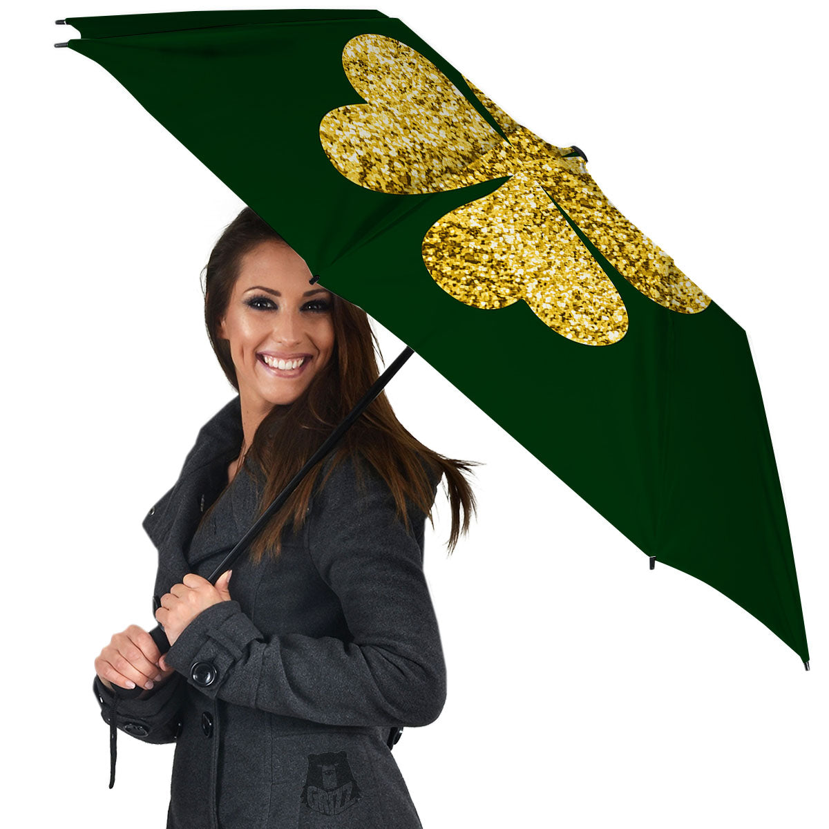 St. Patrick's Day Gold Clover Print Umbrella-grizzshop