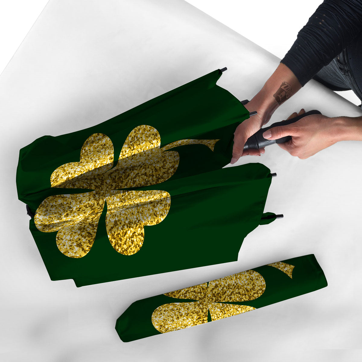 St. Patrick's Day Gold Clover Print Umbrella-grizzshop