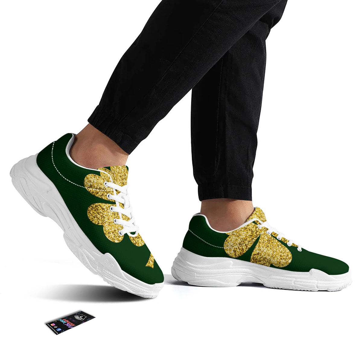 St. Patrick's Day Gold Clover Print White Chunky Shoes-grizzshop