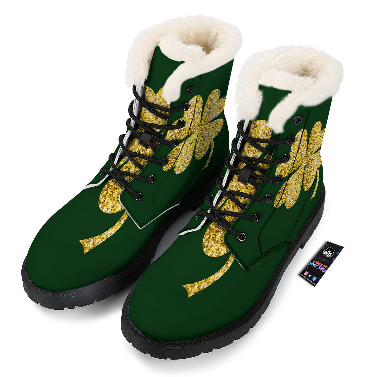 St. Patrick's Day Gold Clover Print Winter Boots-grizzshop