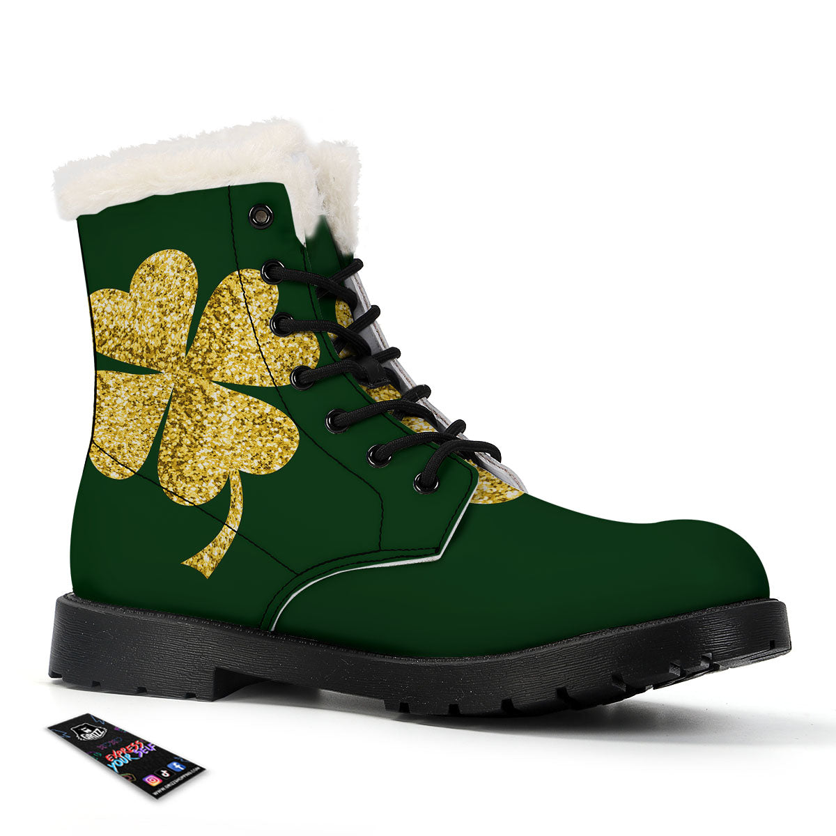 St. Patrick's Day Gold Clover Print Winter Boots-grizzshop