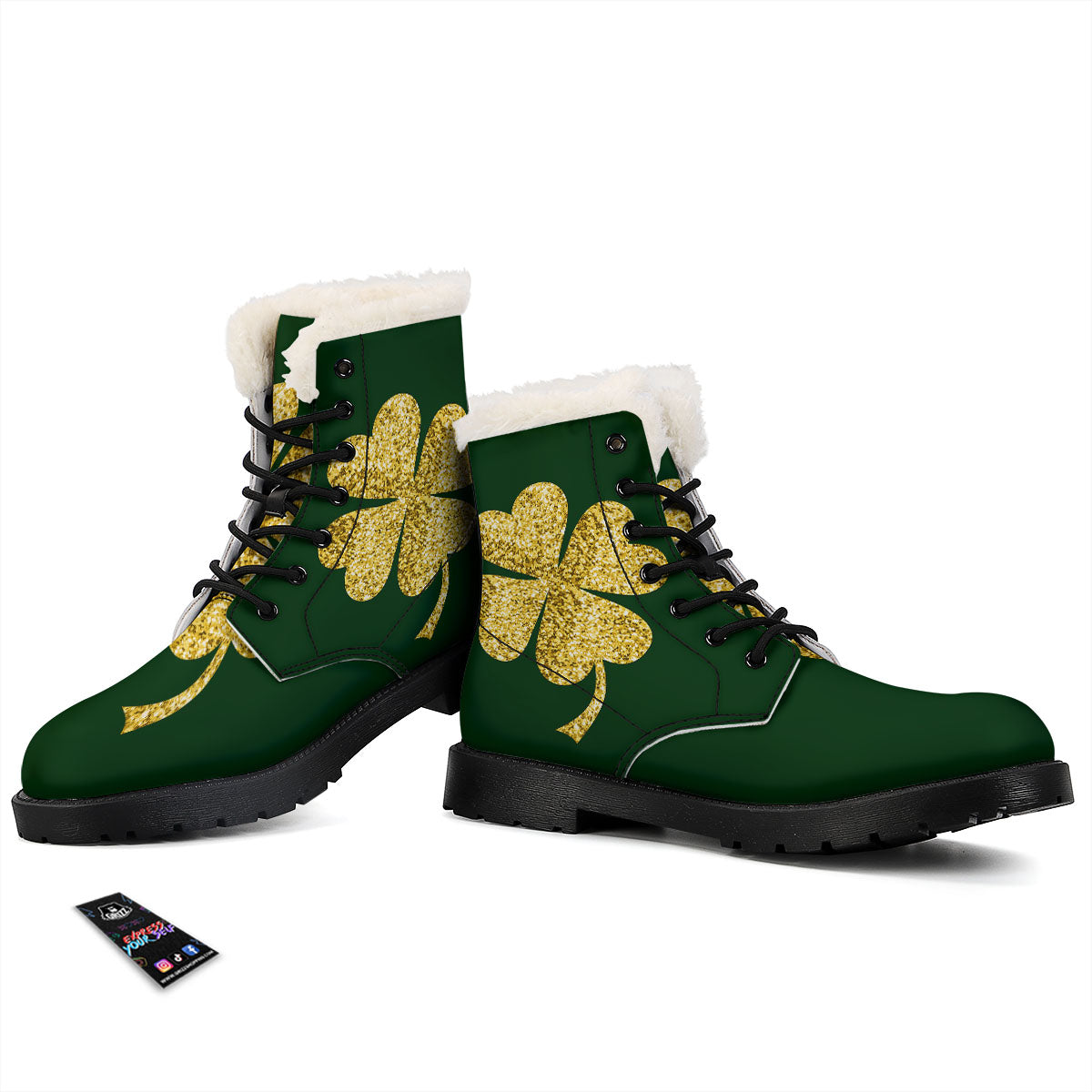 St. Patrick's Day Gold Clover Print Winter Boots-grizzshop