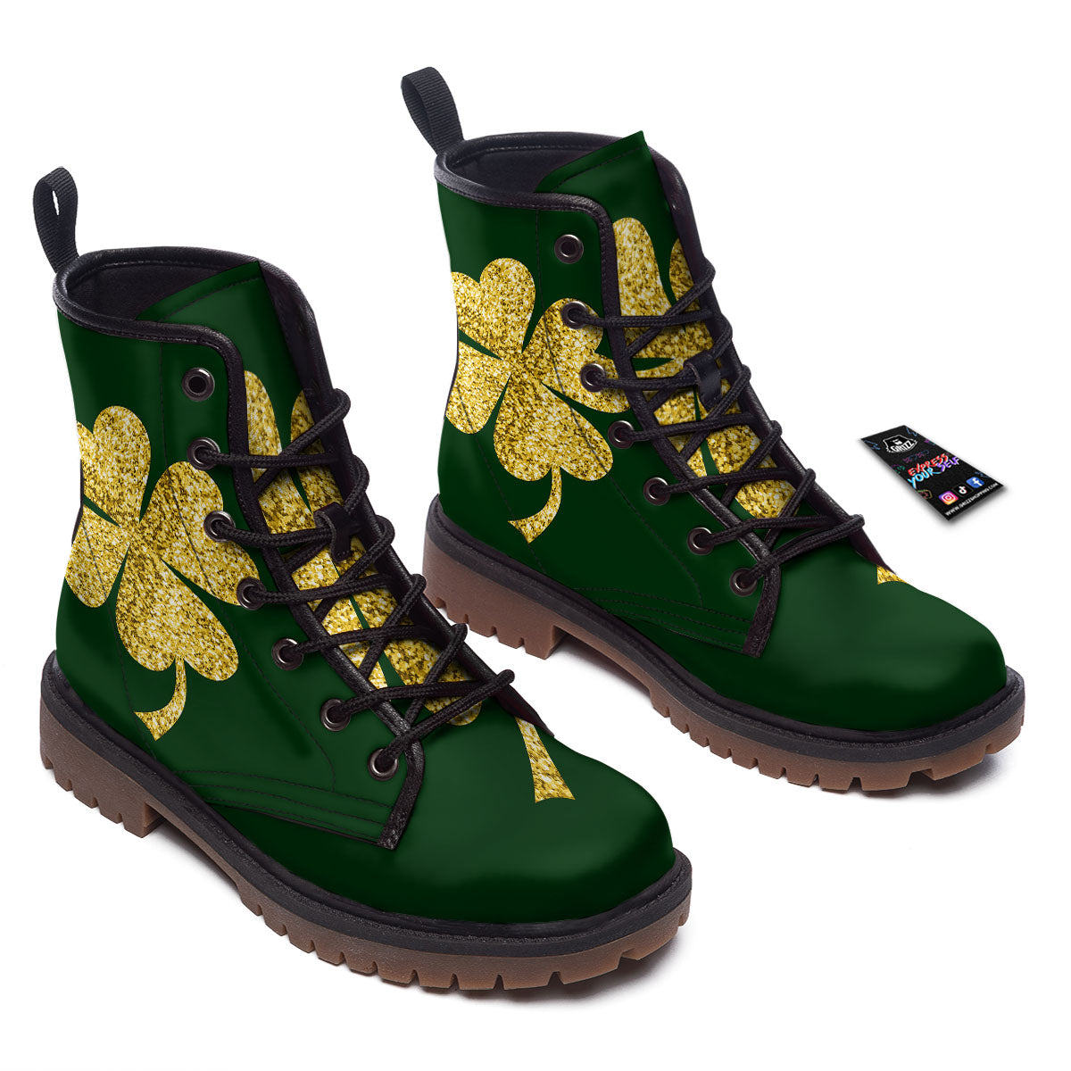 St. Patrick's Day Gold Clover Print Work Boots-grizzshop