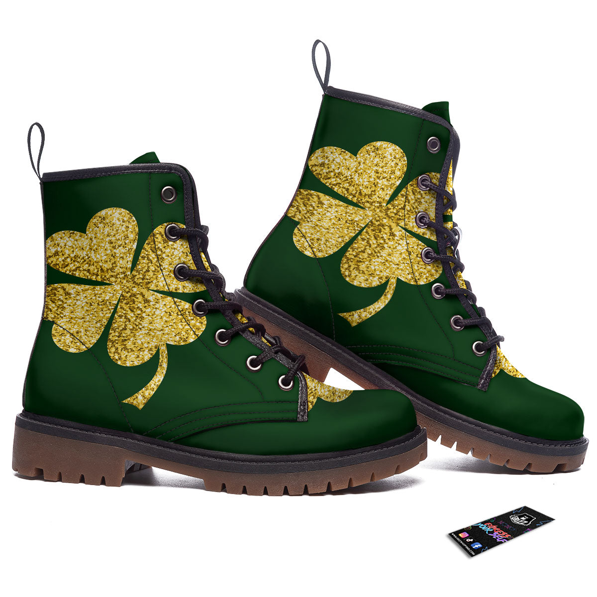 St. Patrick's Day Gold Clover Print Work Boots-grizzshop