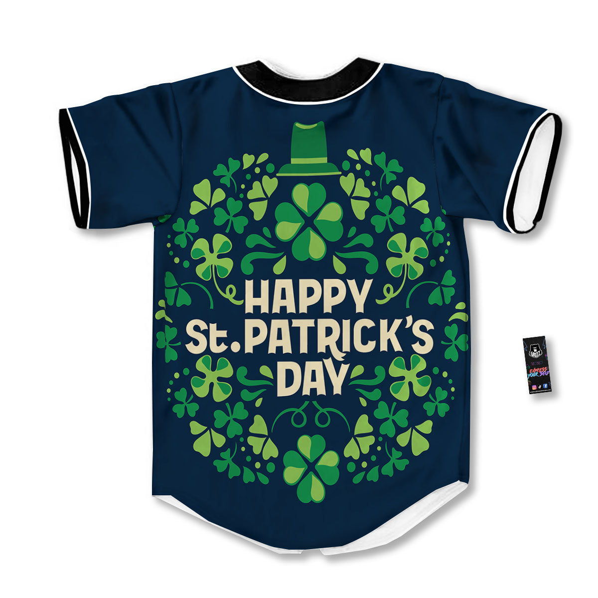 St. Patrick's Day Green Clover Print Baseball Jersey-grizzshop