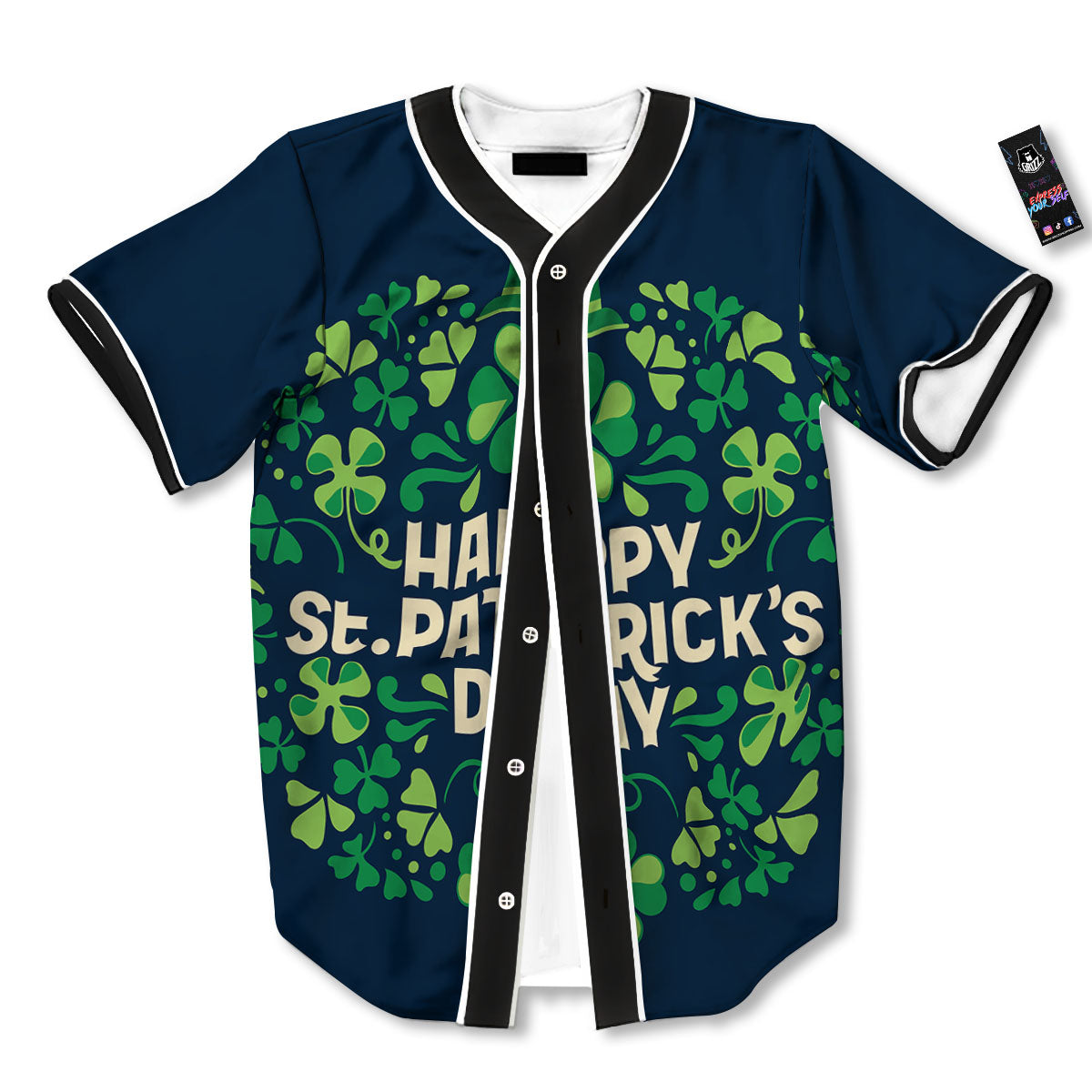 St. Patrick's Day Green Clover Print Baseball Jersey-grizzshop